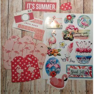 Pink Flamingo Tropical Ephemera & Stickers Scapbook Set